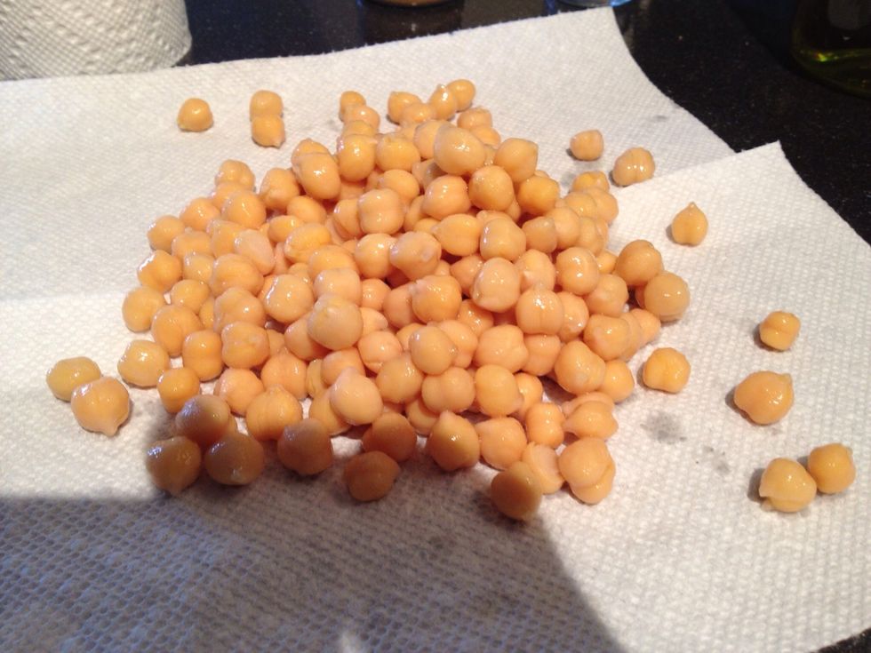Drain your can of chickpeas, and pat them dry with some paper towels (important)