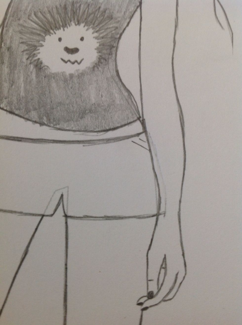 Draw 2 small lines in the corner if the shorts, these are the pockets