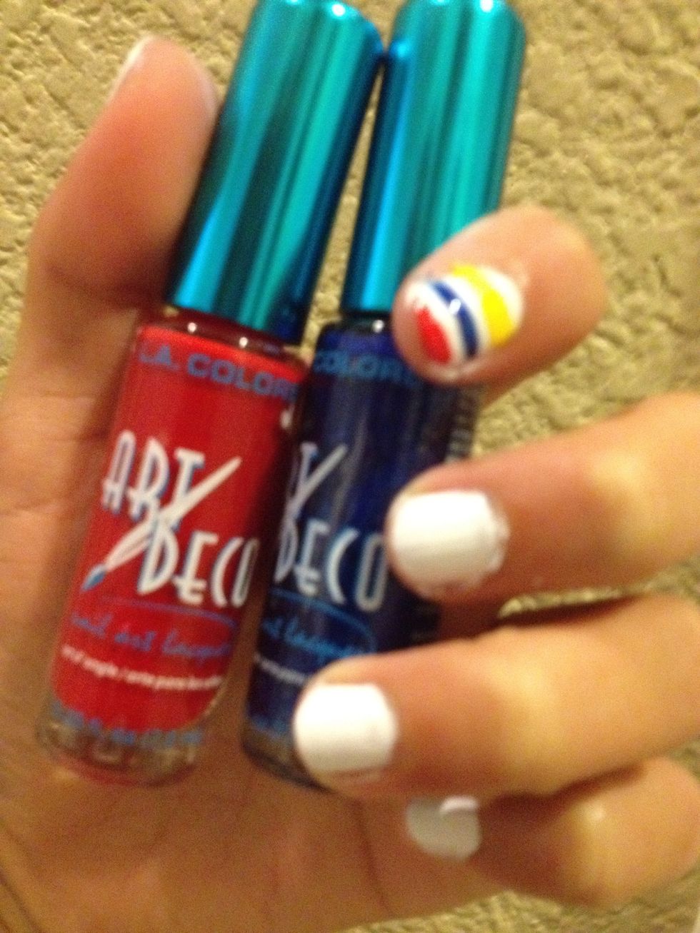 Draw a blue and a red stripe wherever you like