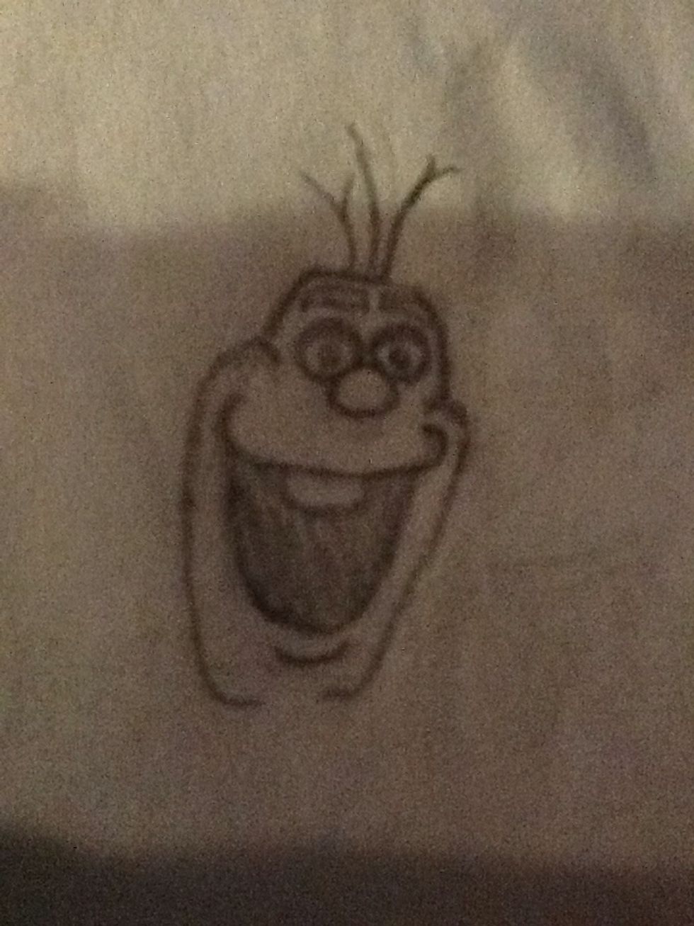 Draw a chin and then add sticks to the top of his head