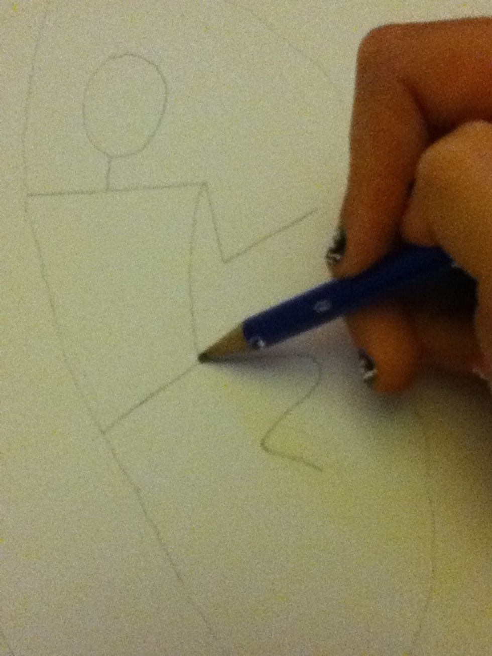 Draw a curved line for his torso