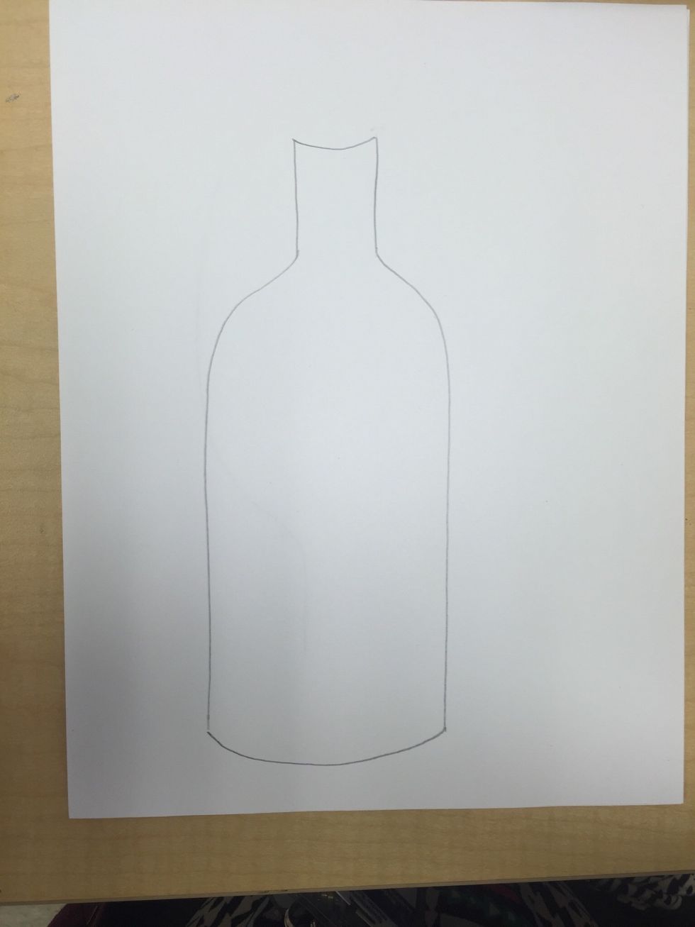 Draw a downward curving line for the top of your bottle.