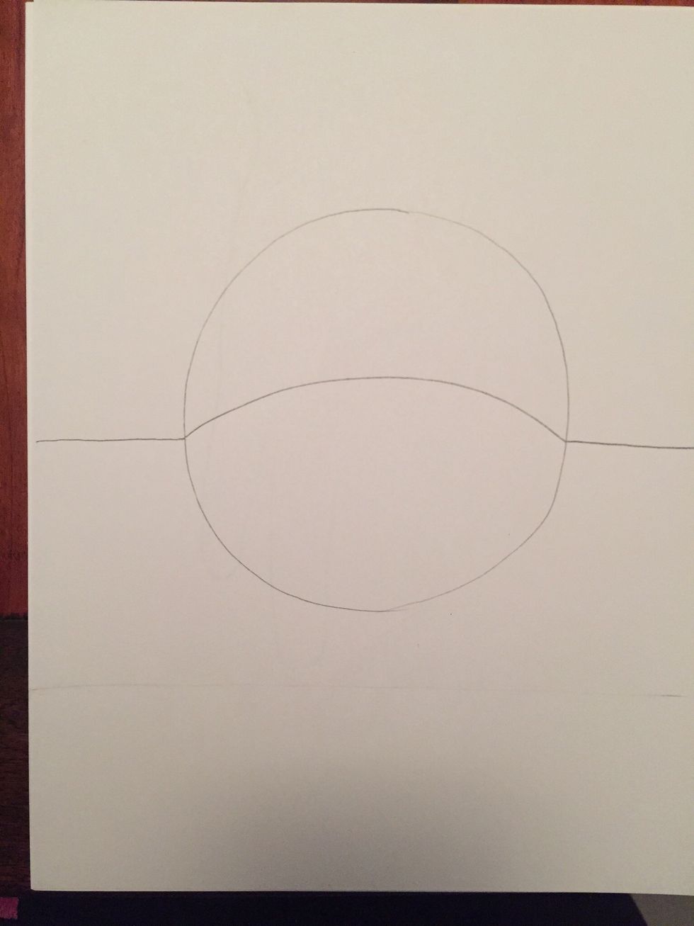 Draw a horizontal line from the edge of your paper. When you hit your circle curve the line up. When you hit the other side of your circle draw a straight line off the edge of your paper.