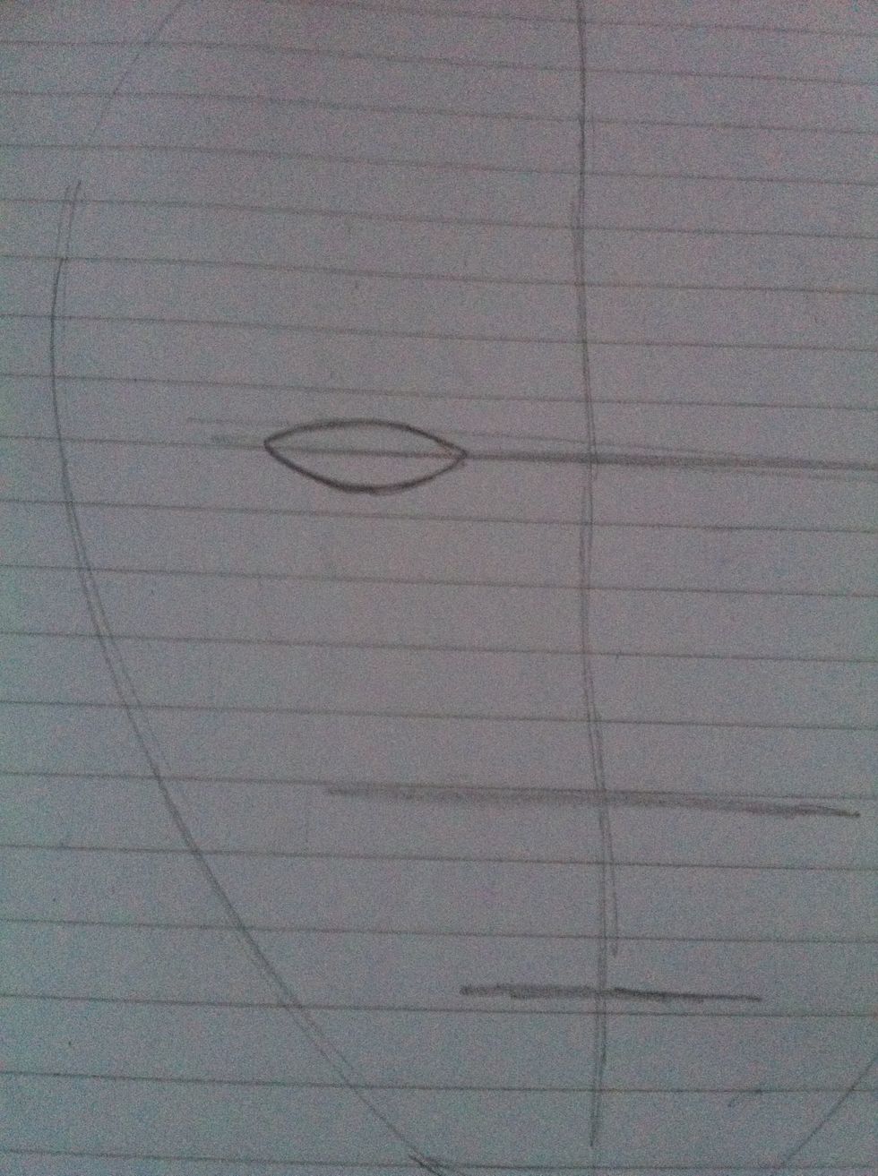 Draw a lemon shape for an eye on both sides, ensuring there is the width of another eye in between