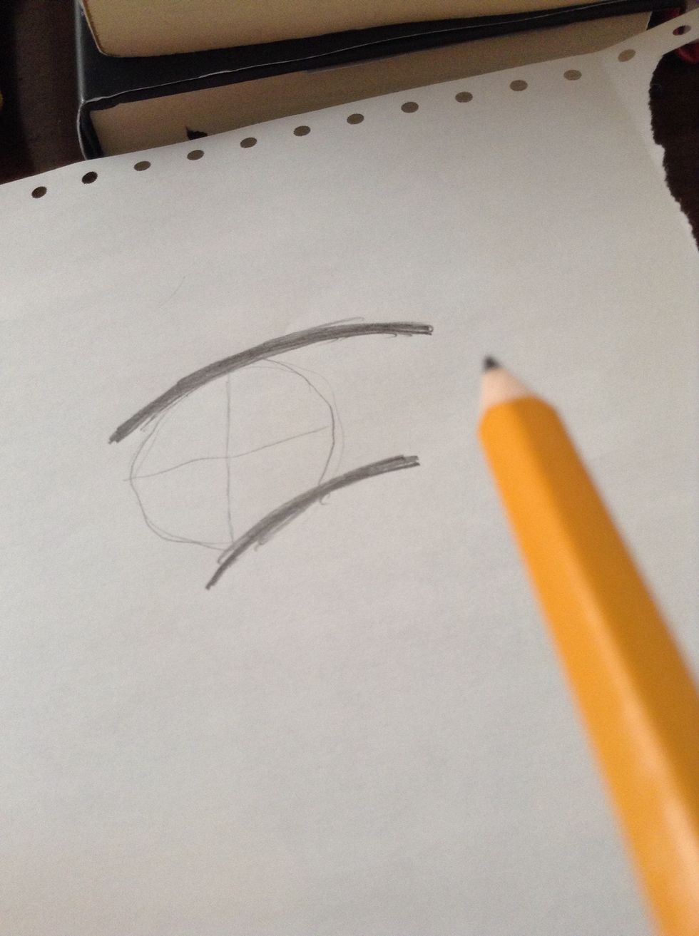 Draw a line above and below the circle.