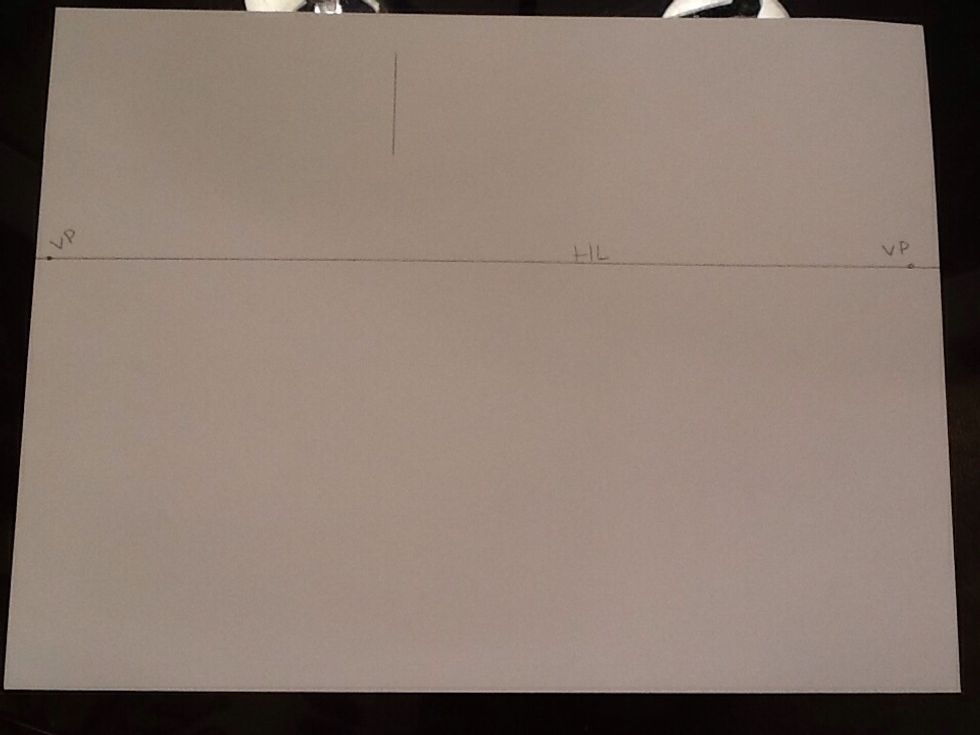 Draw a line above the horizon line. With two point, you are looking at the side of an object- you always start with a line.