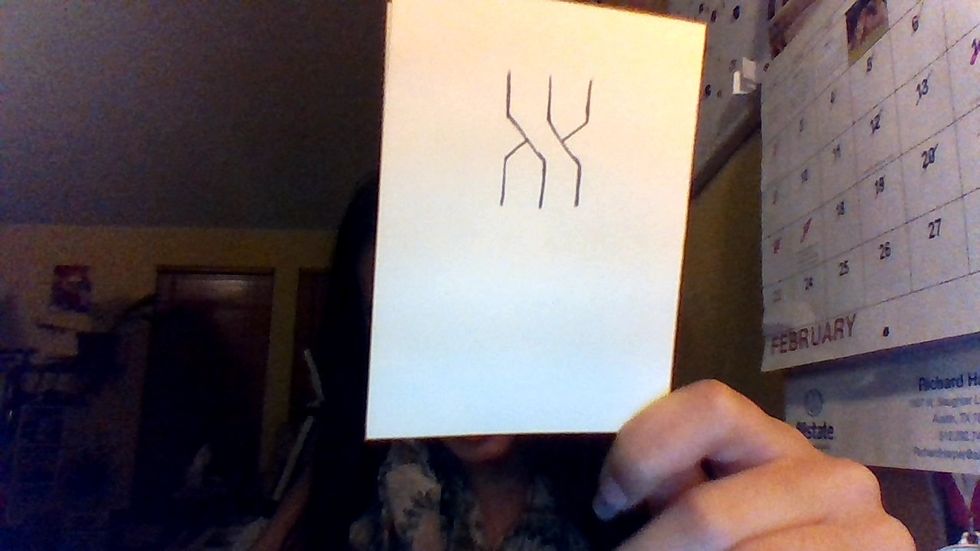 Draw a line from the 1st line in the 2nd row to halfway on the line that we drew in the 2nd step (the line connecting the 1st line with the 2nd) and repeat for the other side