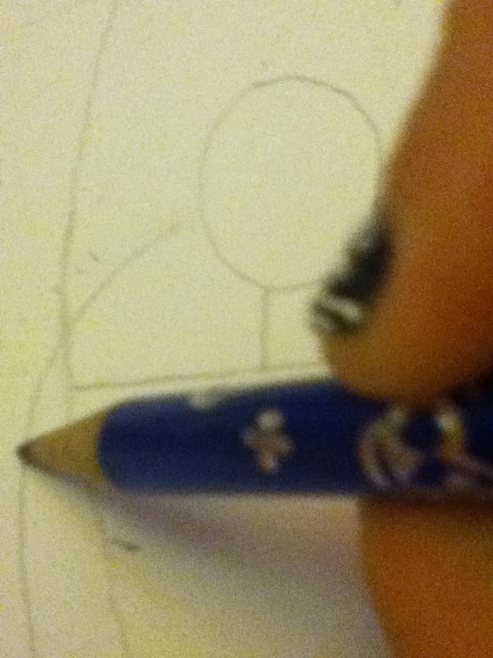 Draw a line starting up near his head I know it might look weird at first but we can link it on to his neck afterwards