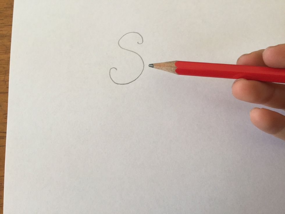 Draw a little hook, coming up then down in the normal "S" shape with a little tick at the end