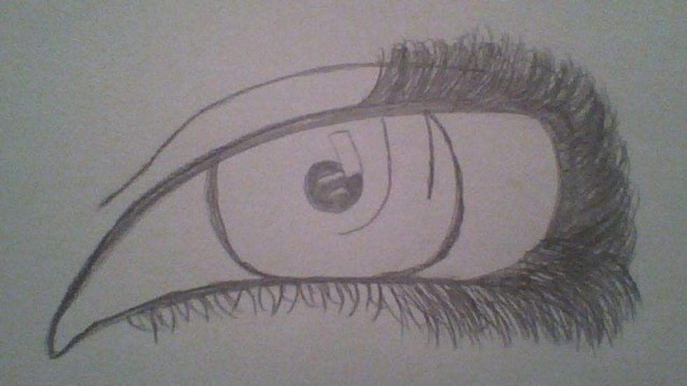 Draw a long line somewhere near the pupil, then another one farther away.