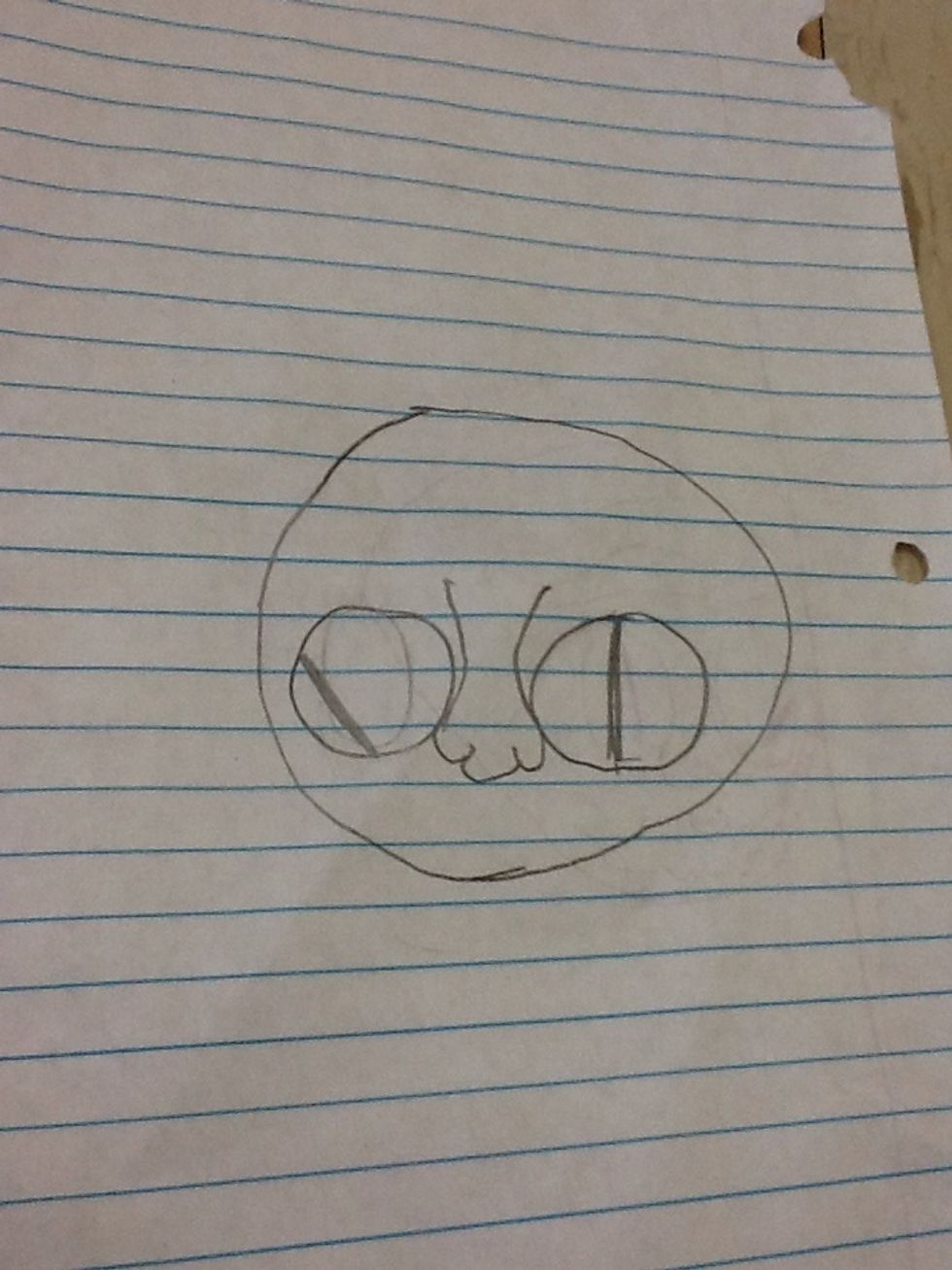 Draw a nose between the cat eyes.