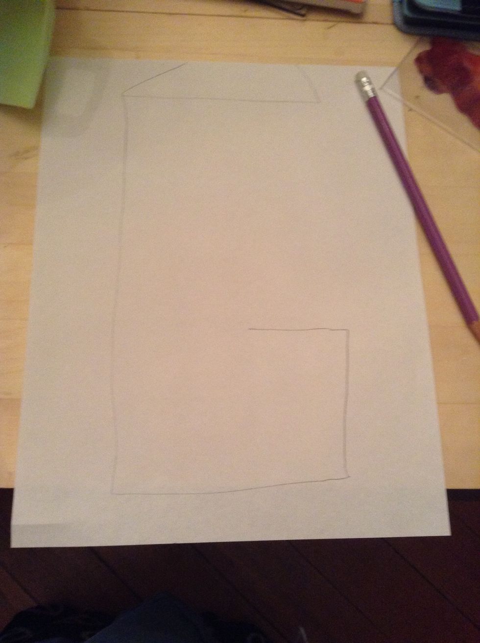 Draw a roof on top of the big G going off of the paper