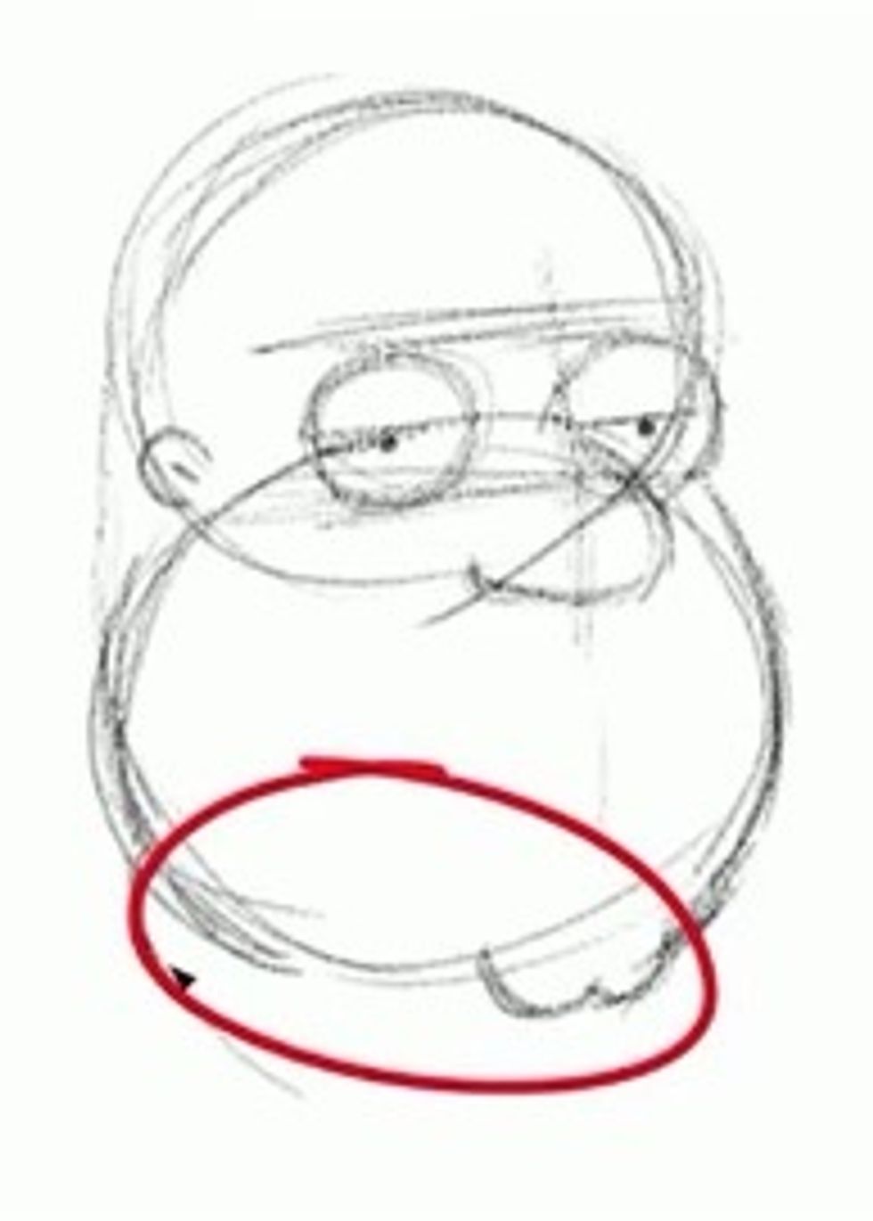 Draw a rough guideline circle for the double chin.