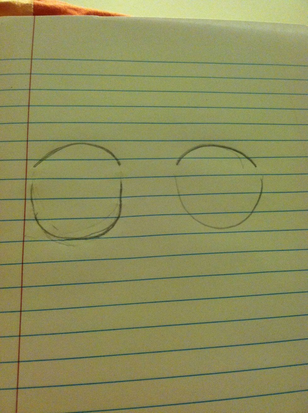 Draw a semi-circle, I guess below both of the curved lines. Make sure that the lines do not touch. Trace over the bottom lines 4 times.