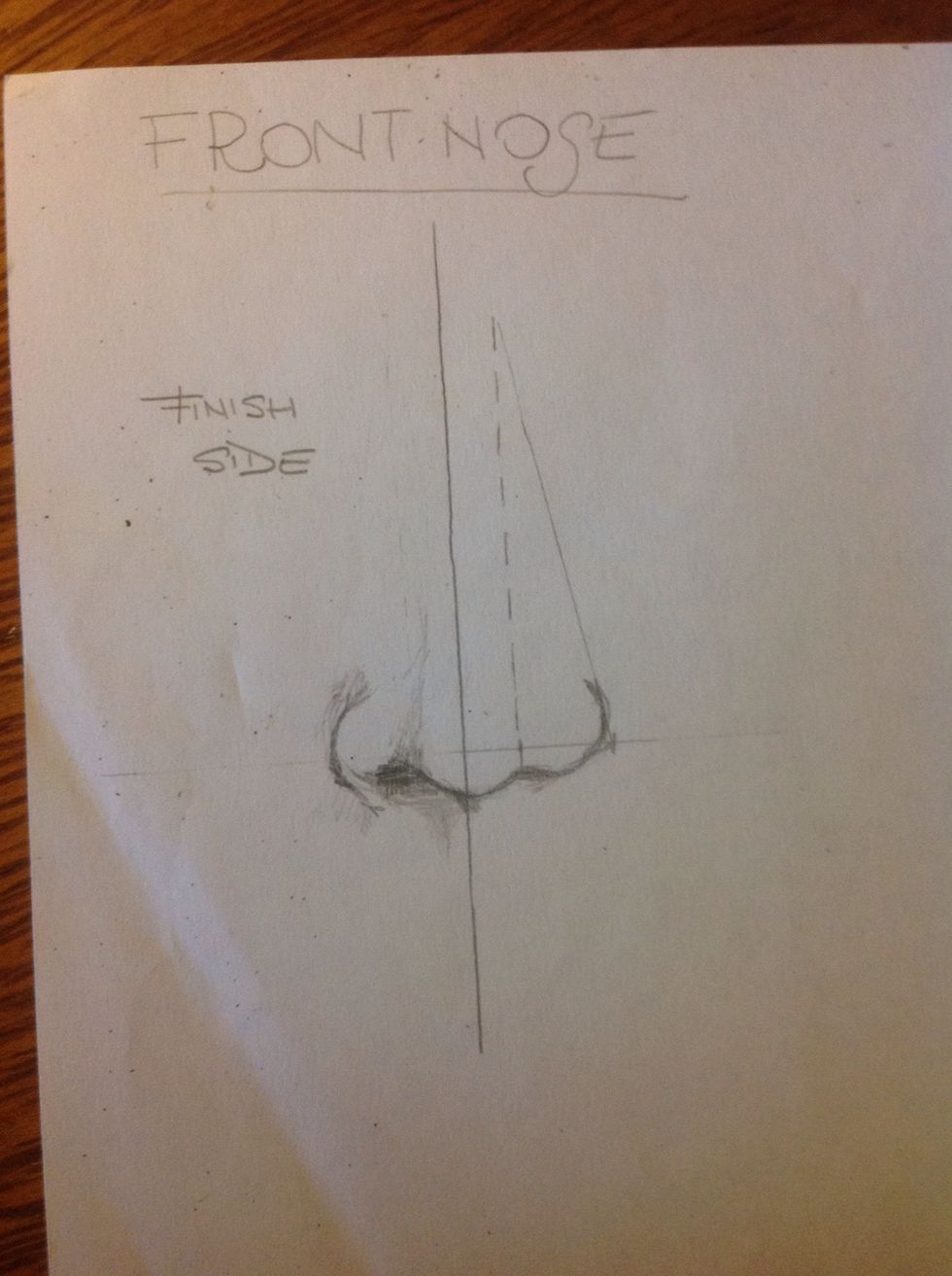 Draw a semicircle on the middle space, and another in each size, now we have the basic form of the nose. We have to add details (you can see how it looks when is finished, on the left size)