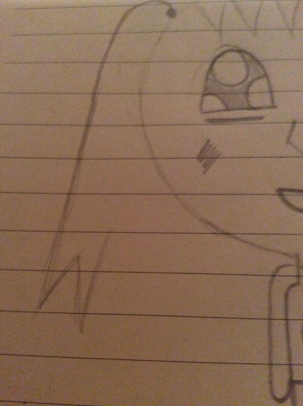 Draw a small line slightly diagonal to the right. Connected to that line draw another line going slightly down and then another one slightly up.