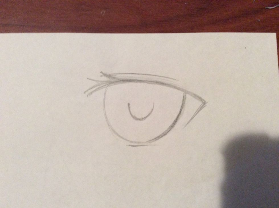 Draw a small nearly full circle in the middle of the pupil for the iris.