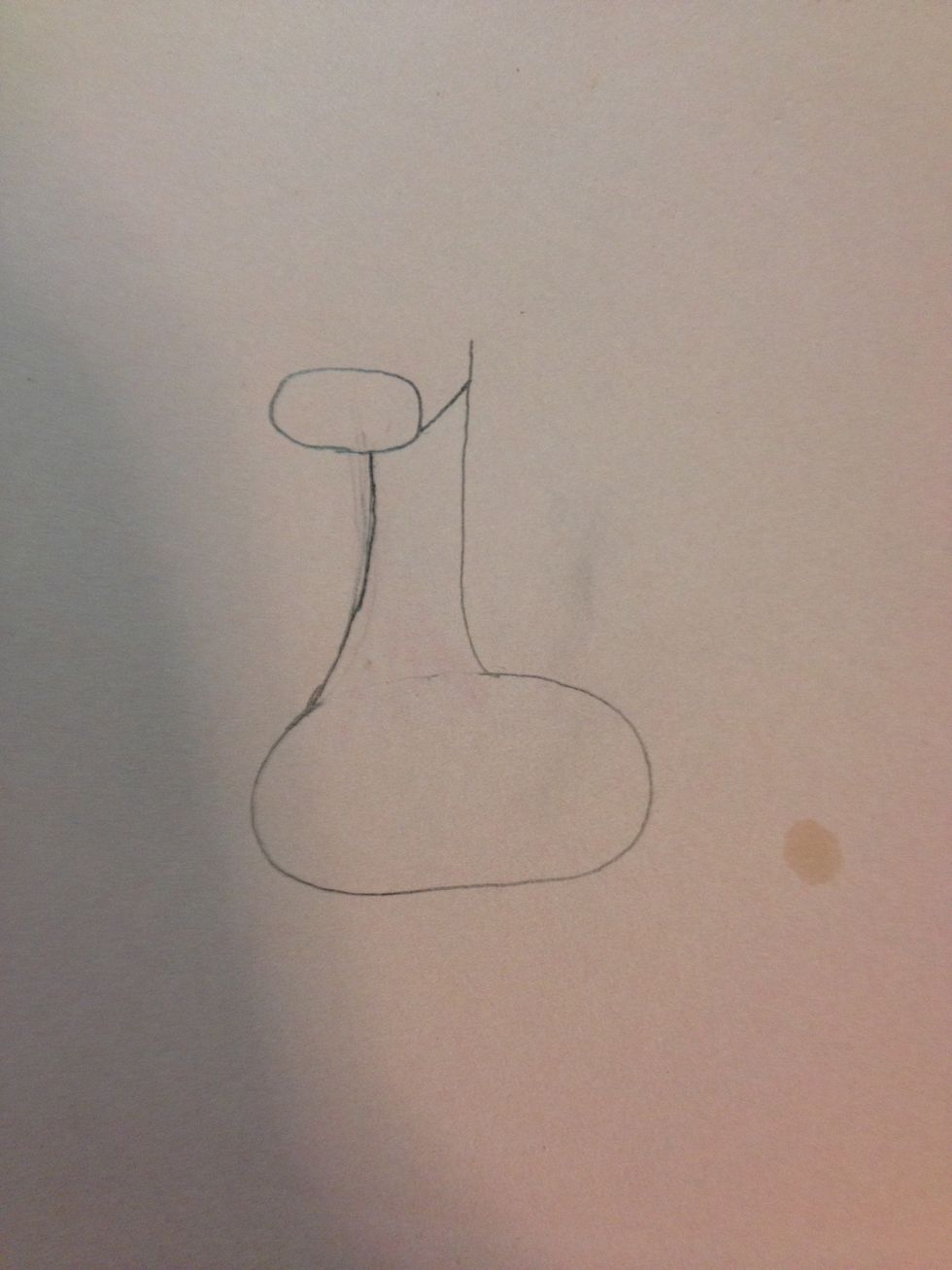 Draw a small oval connecting to the smaller line. Connect a line from the oval to the taller line.