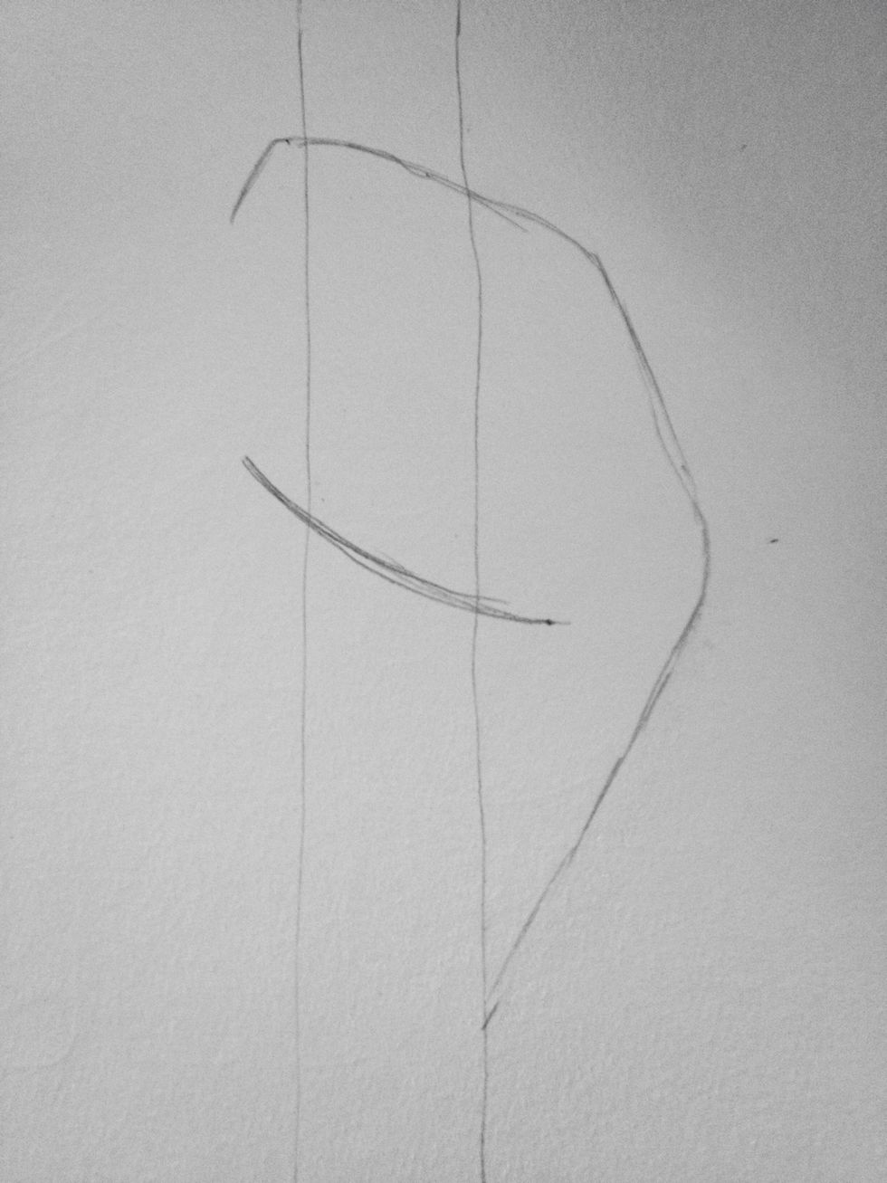 Draw a soft curve from the dot, across the staff and finish the line almost directly under the first line (the pointer finger line)