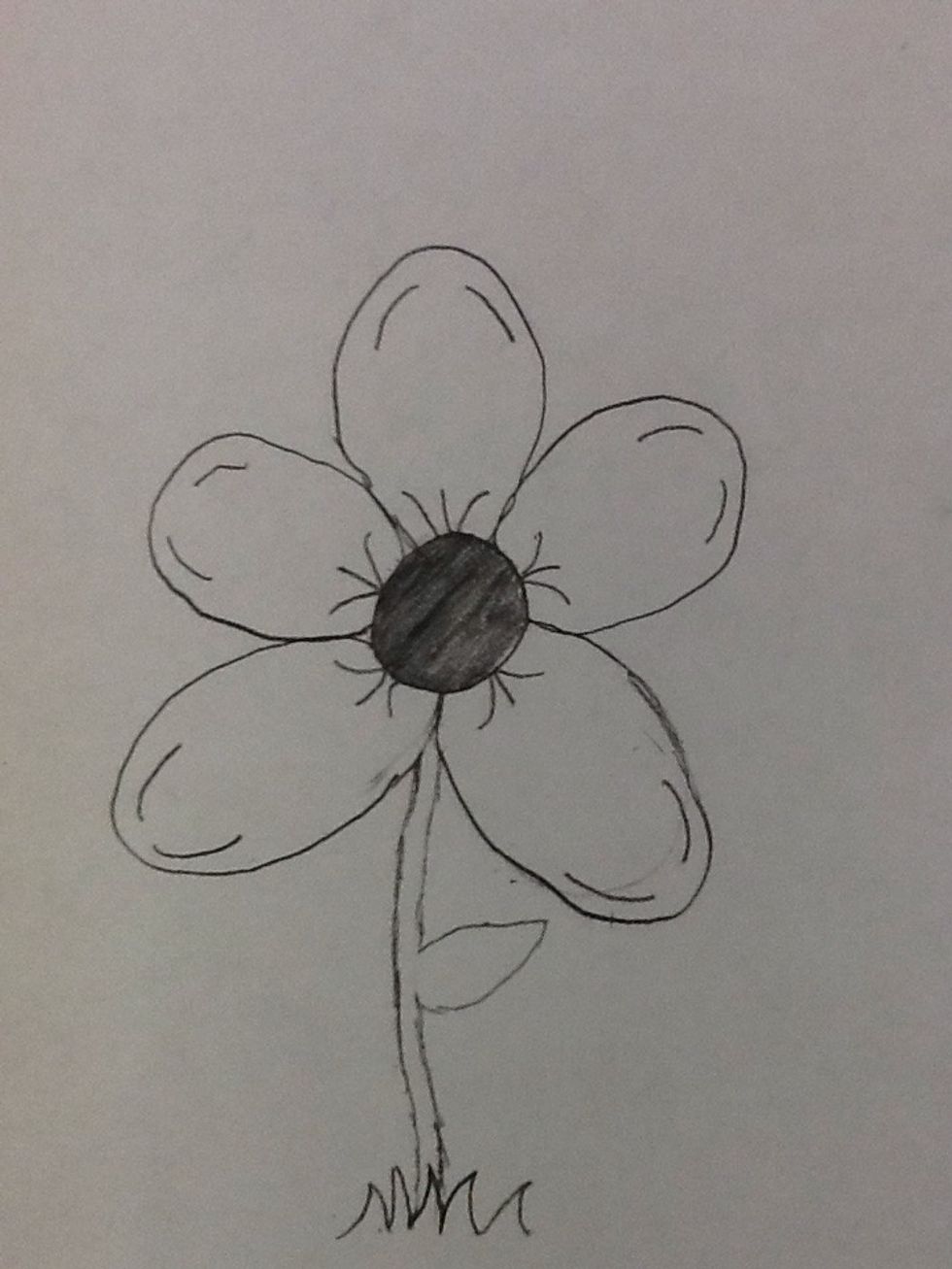 Draw a stem with a leaf on it.