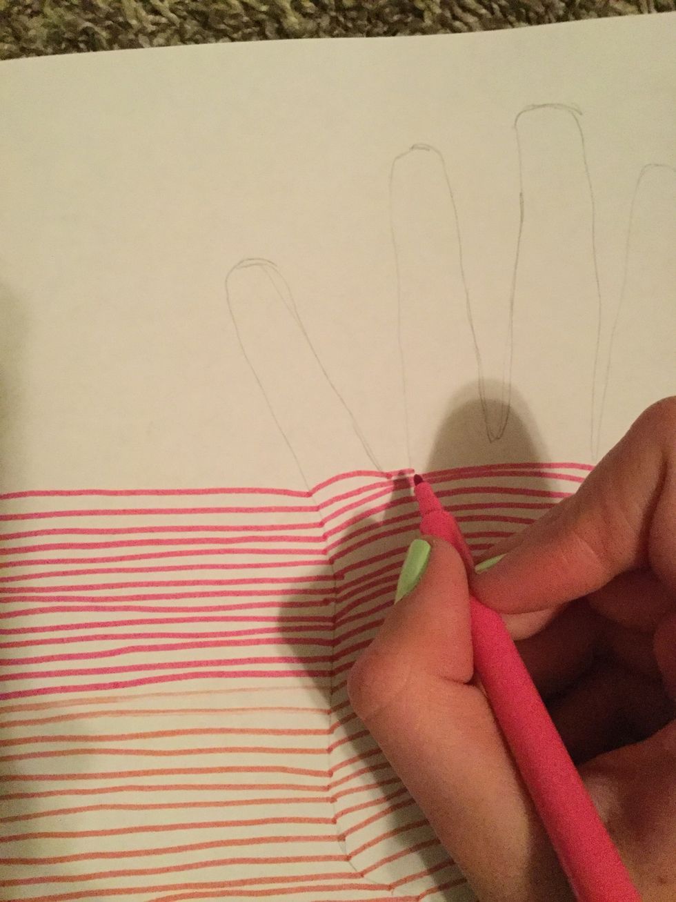 Draw a straight line, a hump, another straight line, and a hump over the rest of the palm
