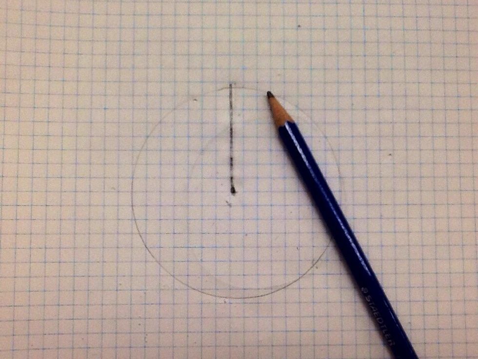 Draw a straight line with a ruler from the centre of the circle to the edge.