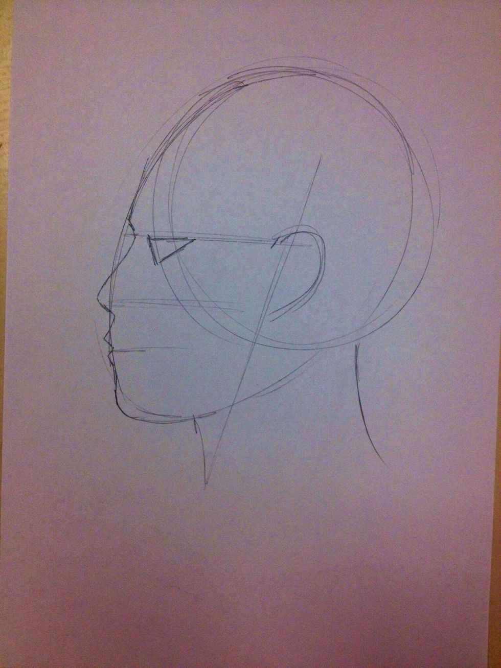 Draw a triangle where the eye will be.