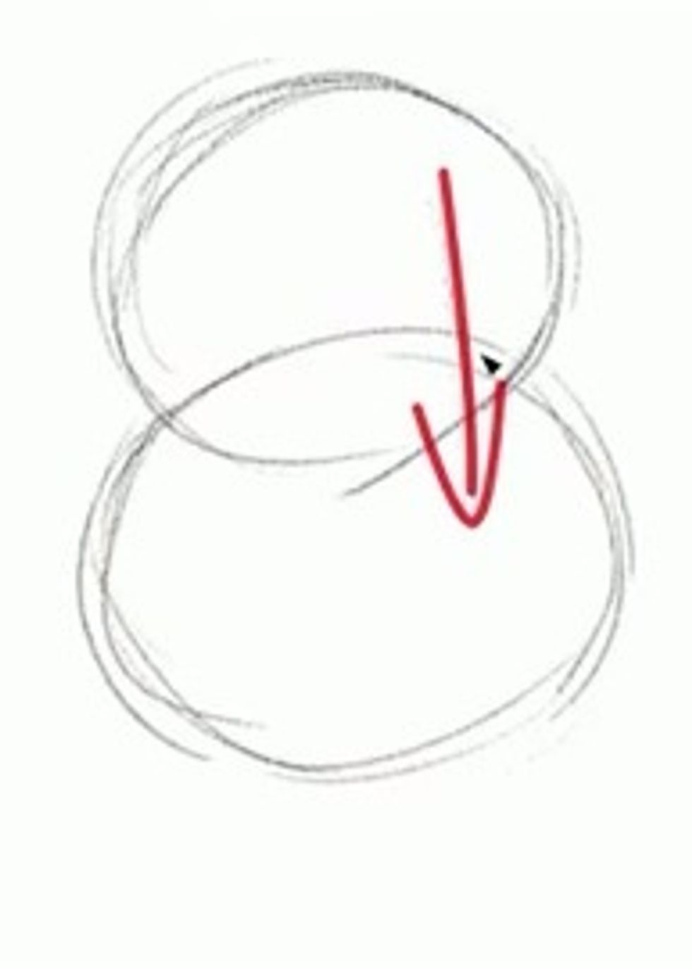 Draw a vertical line down the center of both circles which will be the guidelines for the eyes, nose and mouth.