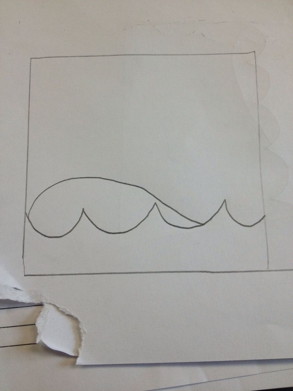 Draw an oval using light lines in the corner of the page. Then erase bottom half of the oval and then draw water lines.