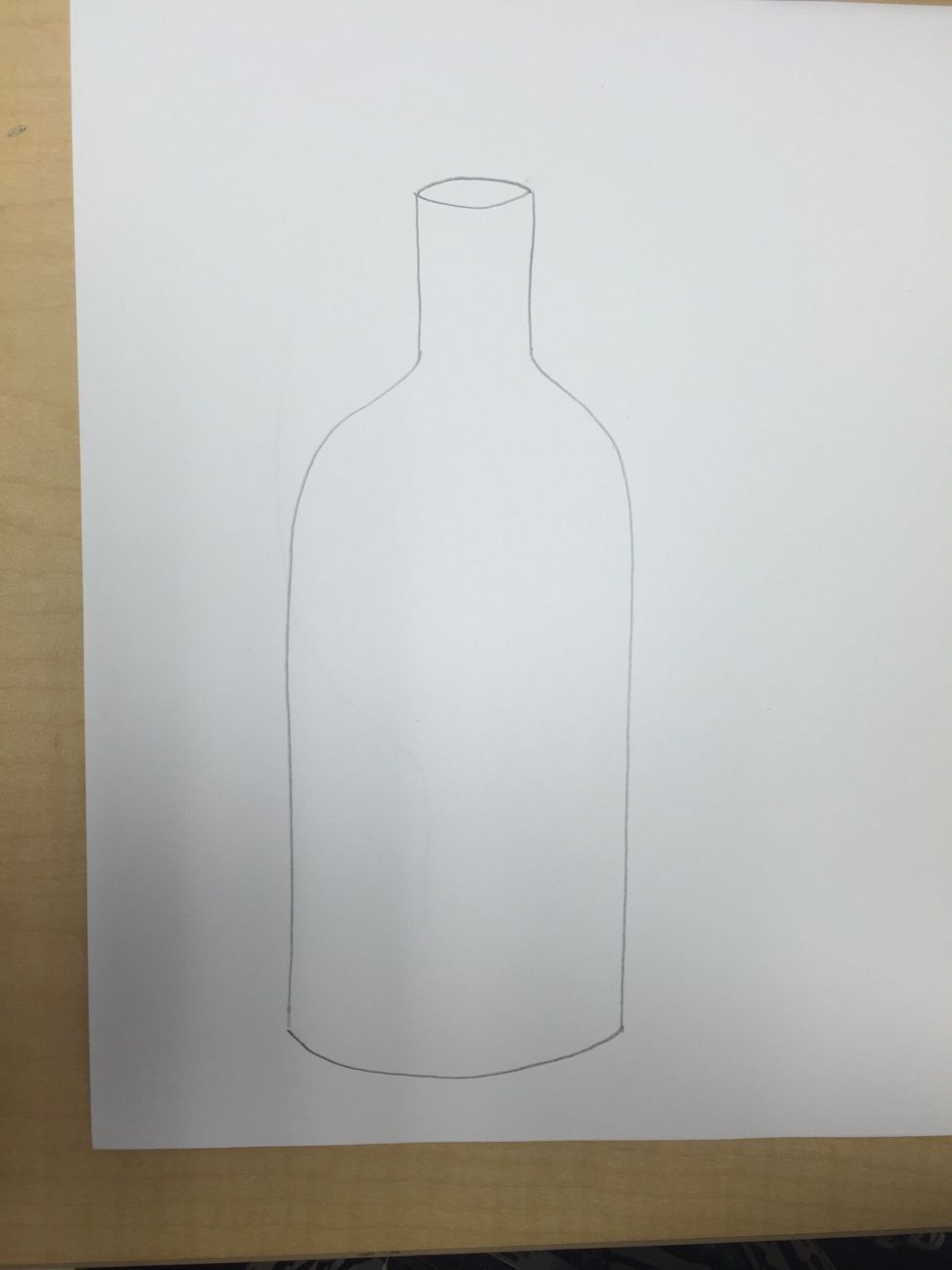 Draw an upward curving line for the bottle opening at the top.
