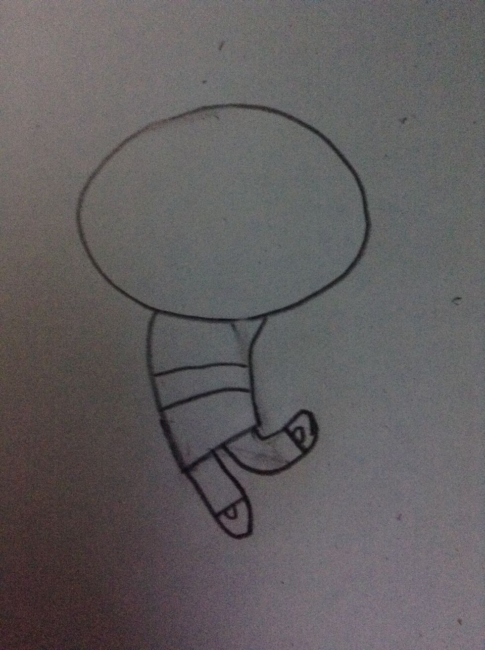 Draw another leg and shoe but curve the leg