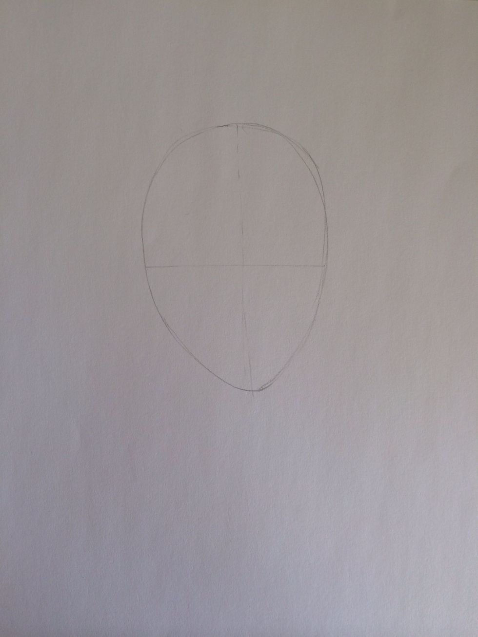 Draw another line dividing the egg down the center. (Remember to use a light hand, because these are just guidelines that we are going to be erasing later!)