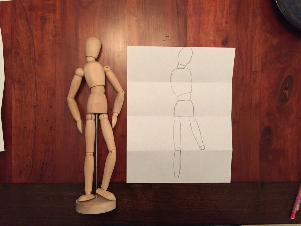 Draw Bob's left calf. Leave a little room at the bottom for Bob's foot!