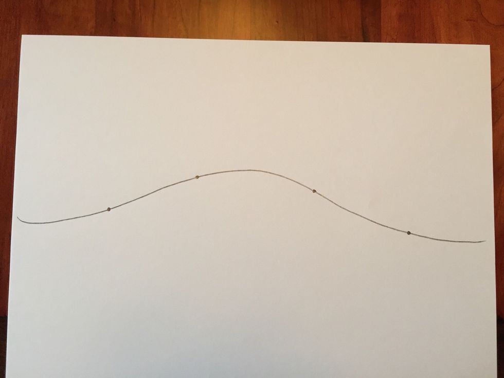 Draw four dots evenly spaced on your line.