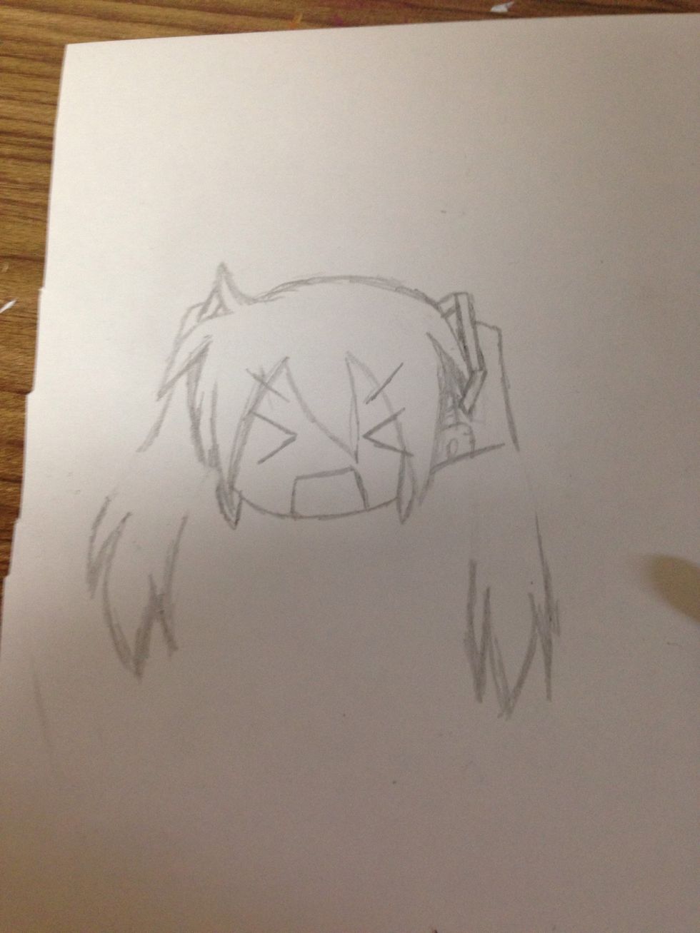 Draw her eyebrows and hair (leave space for arms)