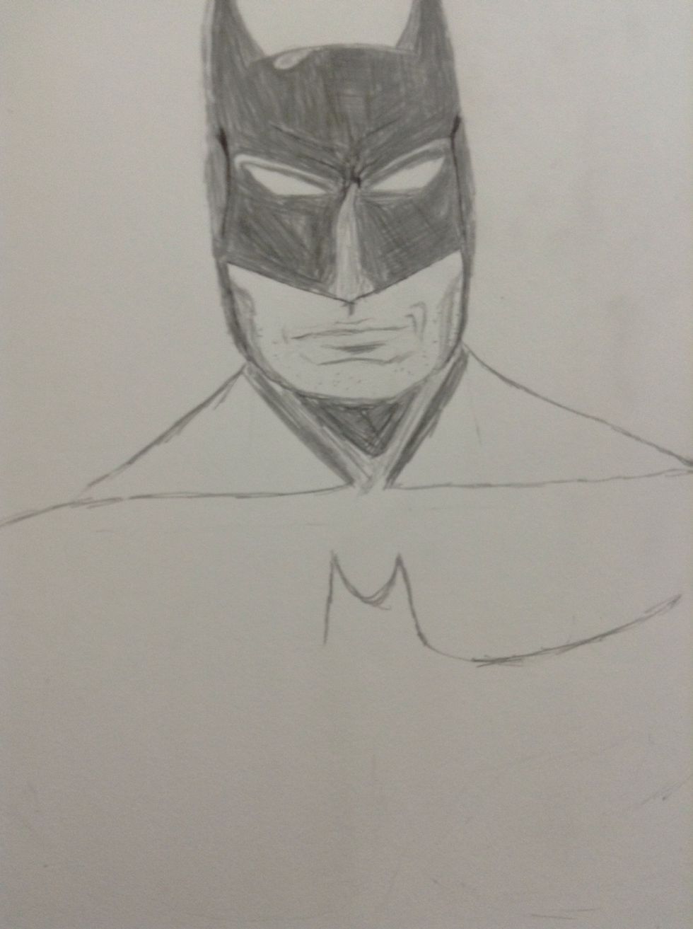 Draw his neck and shoulders and the bat symbol.
