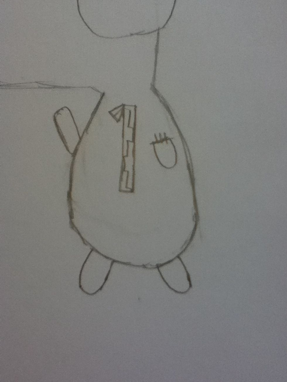 Draw his other arm. Don't forget stitches.