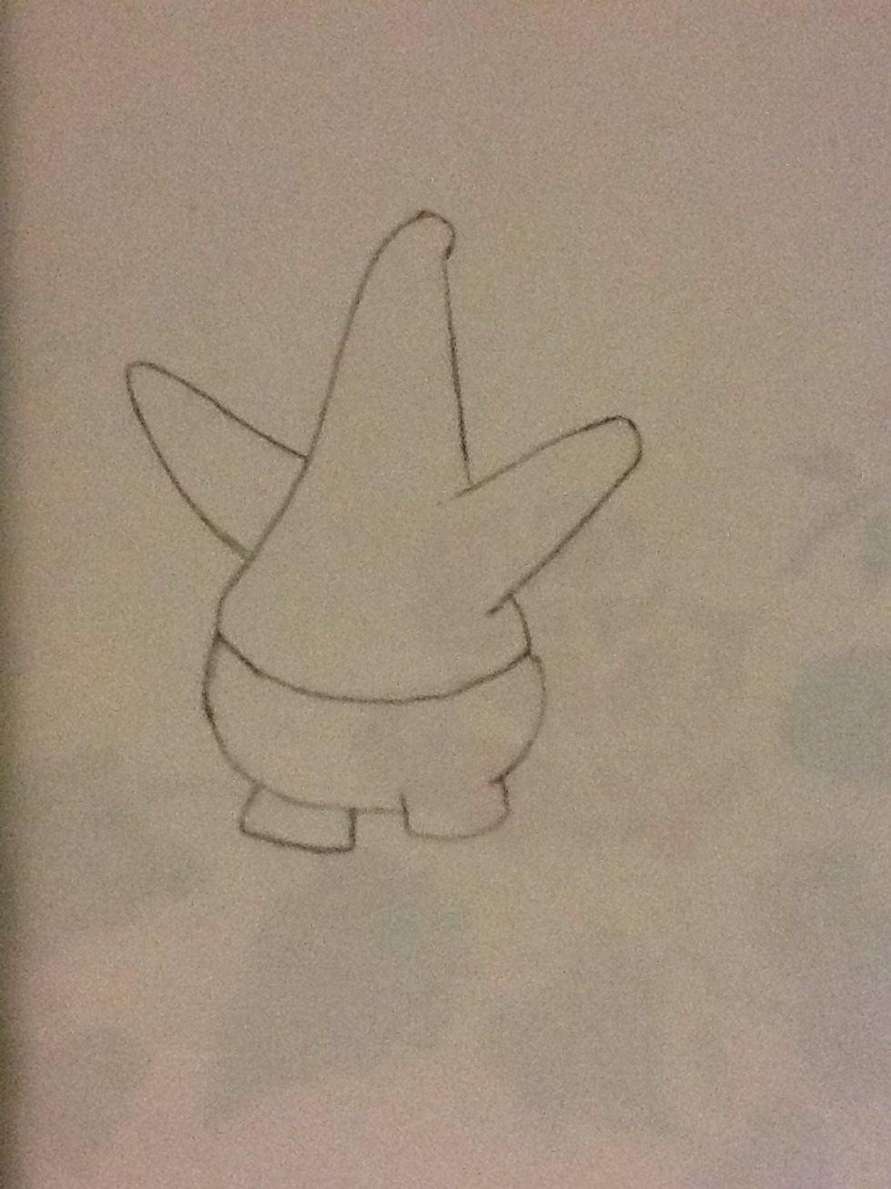 Draw his other pant leg.