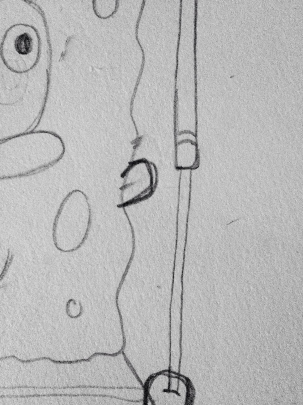 Draw his right arm sleeve underneath where his sock begins.