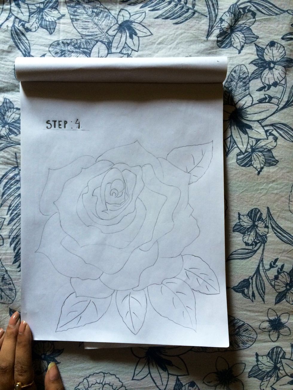 Draw letter V for leaves around the Rose.