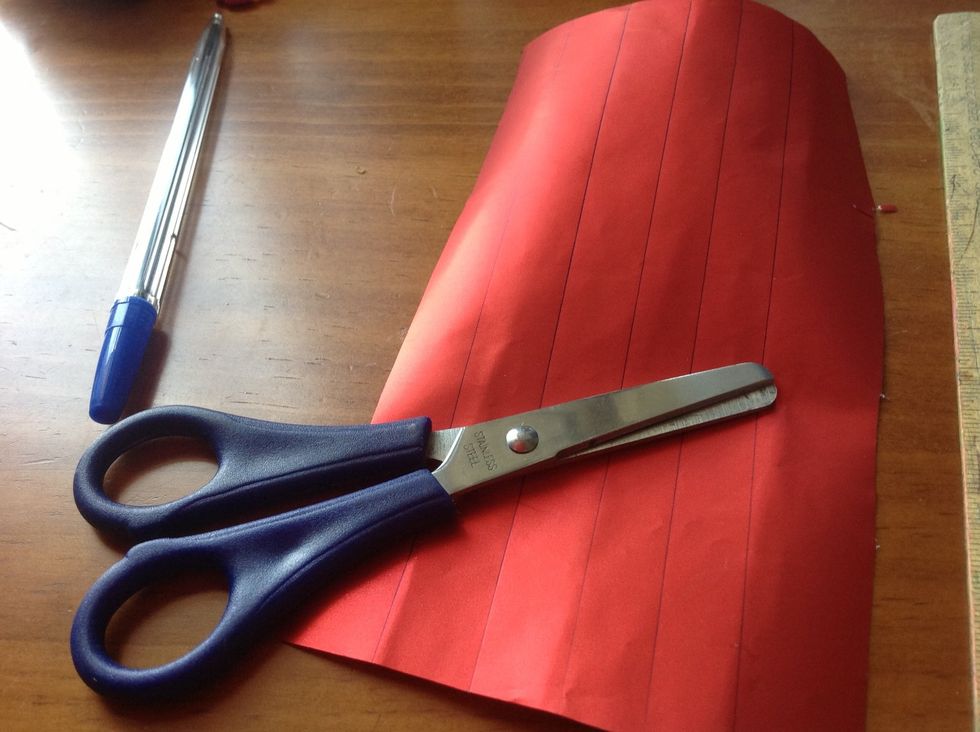 Draw lines to mark thinner strips. Cut them. Make 6 or more sections.
