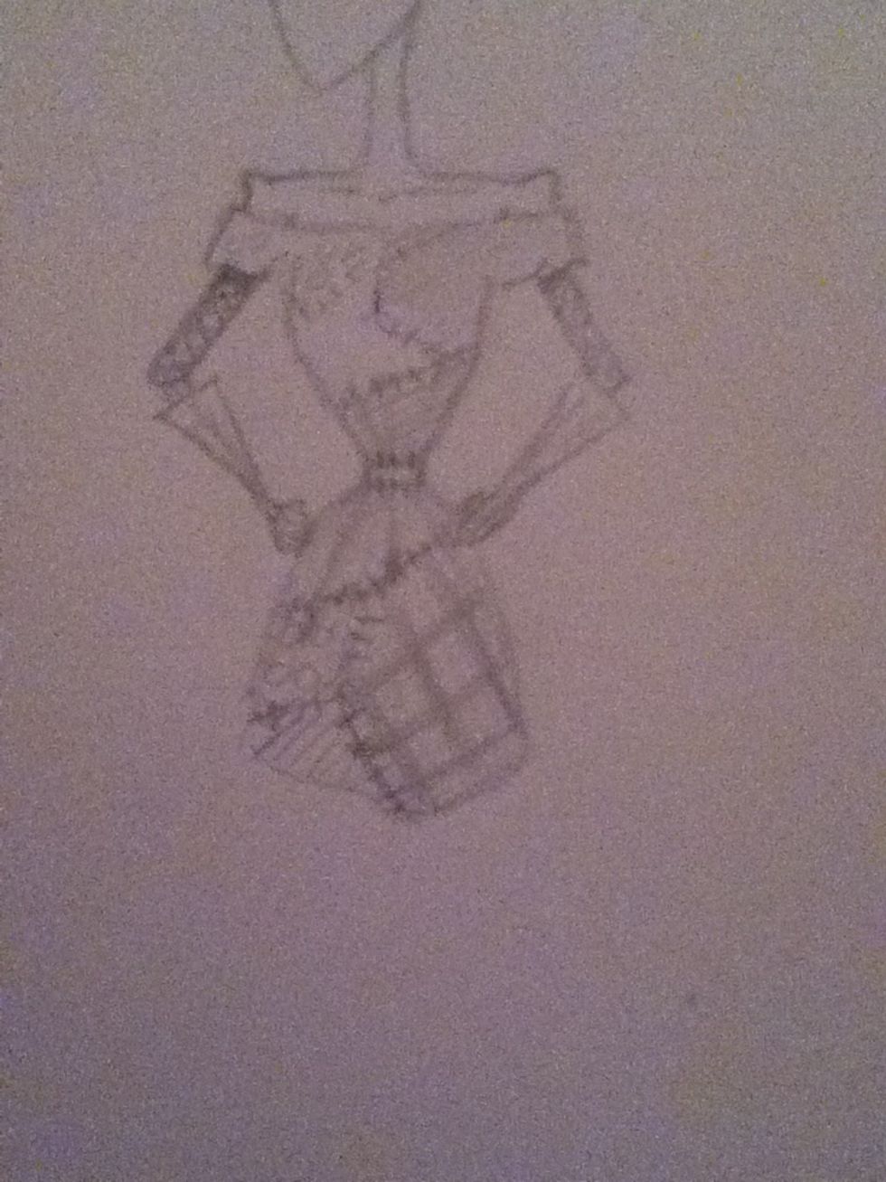 Draw long skinny arms. The gloves are optional of course.