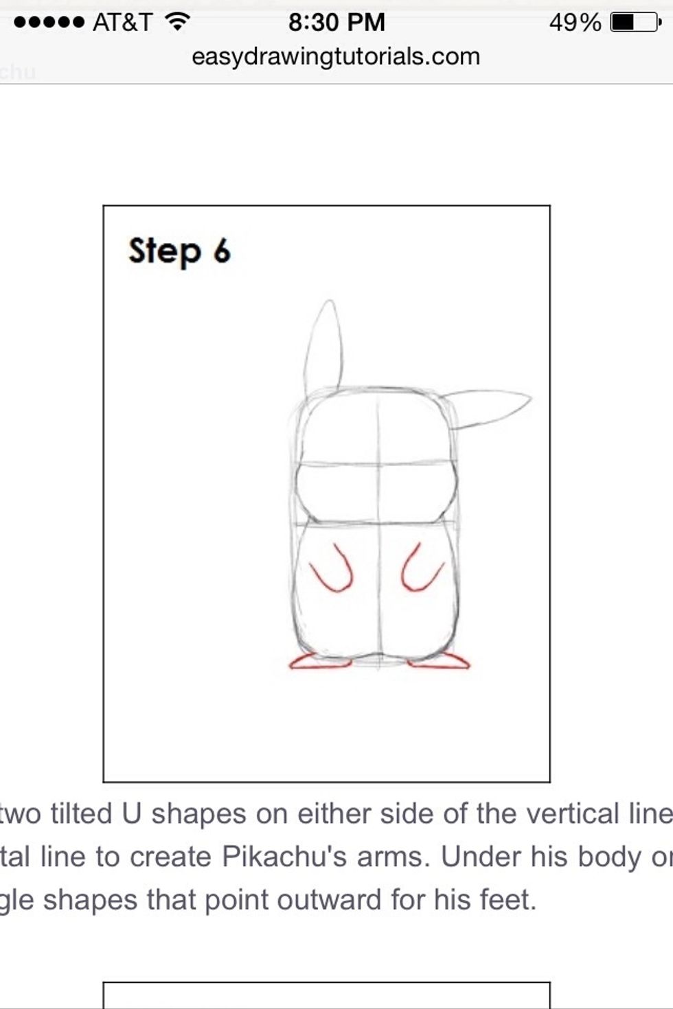 Draw pikachu's arms and feet.