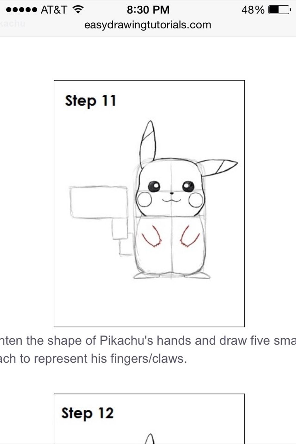 Draw pikachu's fingers and claws.