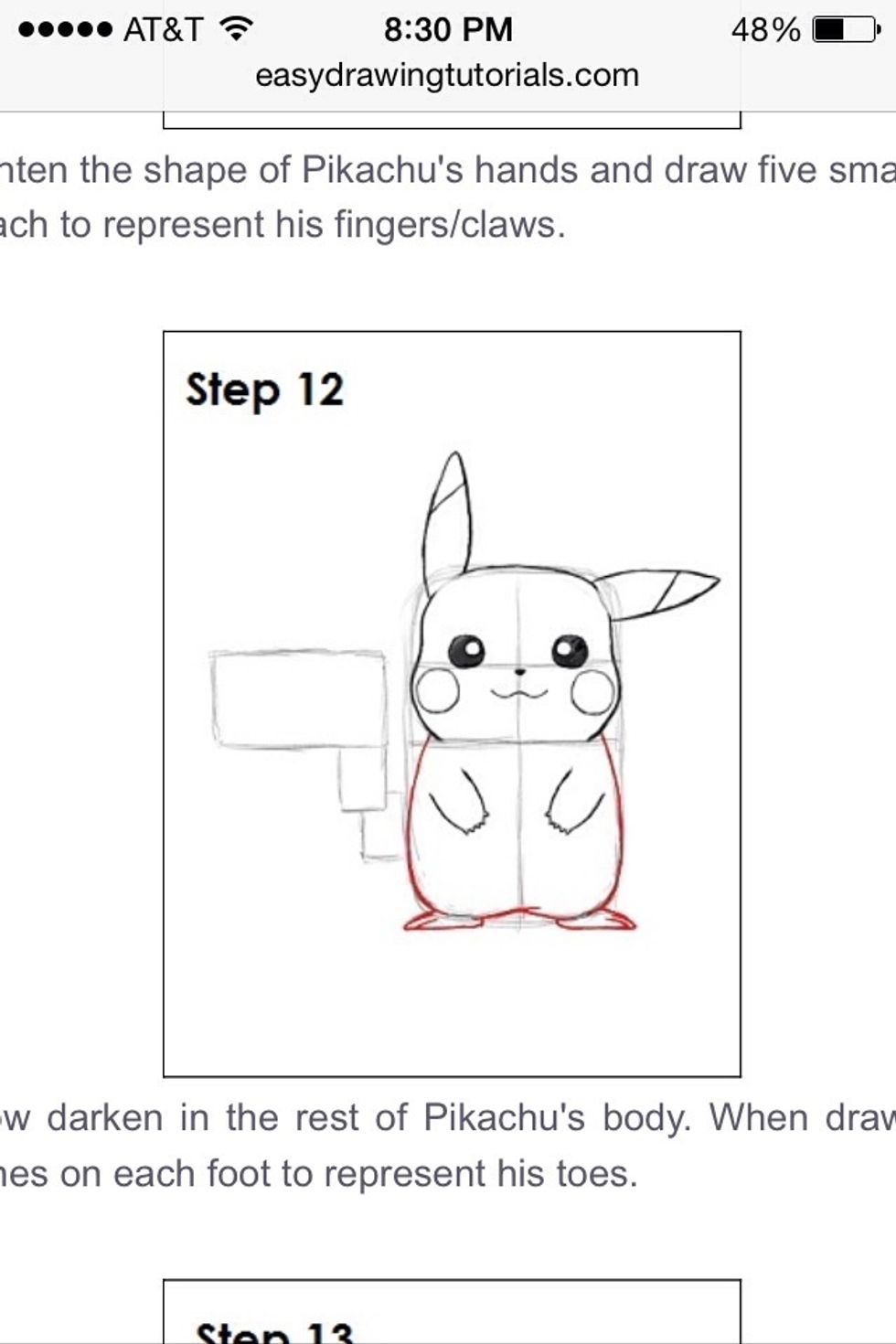 Draw pikachu's toes.