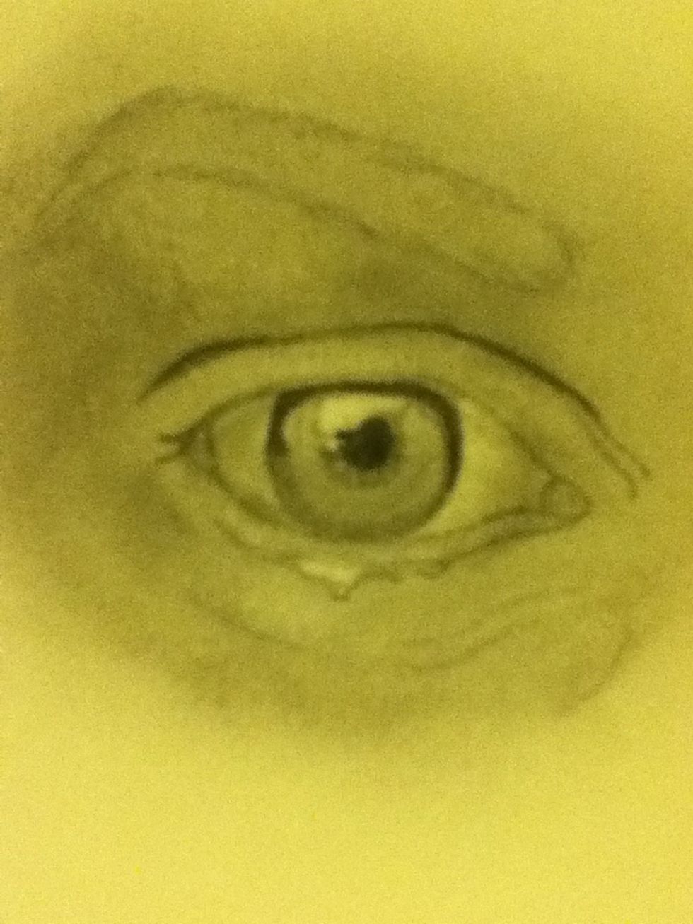 Draw spokes coming from the pupil and shade a small part of the bottom of the eye...