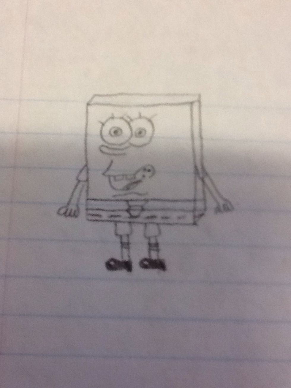 Draw Spongebob's shoes. Spongebob's shoes have a bit of shine to them, so make sure you add that.