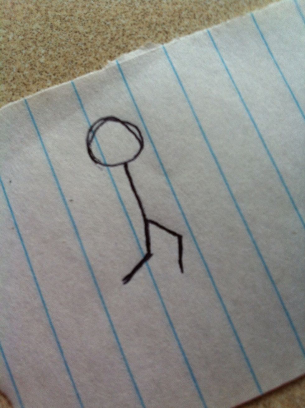 Draw sticks with a bend in the middle (knee) for the legs. The way they are bending depends on what they are doing, mine is running