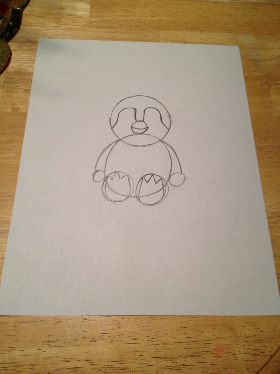 Draw the beak, face shape, and feet shape.