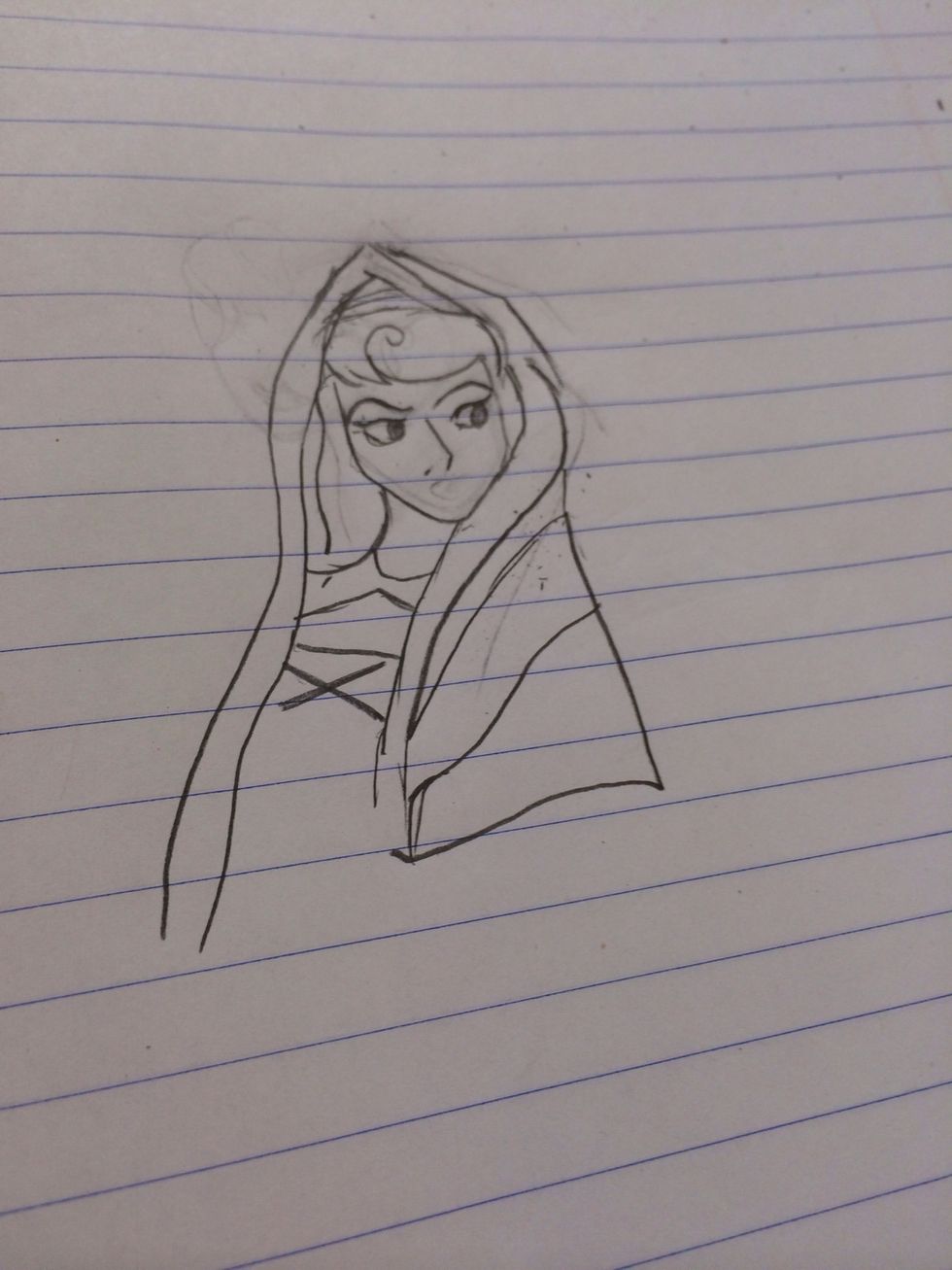 Draw the cloak around her, using her face as a guide.